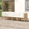 Set de muebles de jardín 4 piezas bambú y cojines blanco crema