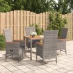 Set comedor de jardín 5 piezas con cojines ratán sintético gris