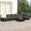 Set muebles de jardín 6 piezas y cojines ratán sintético negro