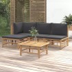 Set de muebles de jardín 5 piezas bambú con cojines gris oscuro