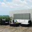 Set muebles de jardín 6 piezas y cojines ratán sintético negro