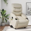 Sillón de masaje elevable eléctrico cuero sintético crema