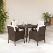 Set comedor de jardín 5 piezas y cojines ratán sintético marrón