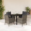 Set comedor de jardín 5 piezas con cojines ratán sintético gris