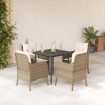 Set comedor de jardín 5 pzas con cojines ratán sintético beige