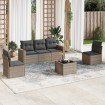 Set de muebles de jardín 6 pzas y cojines ratán sintético gris