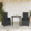 Set comedor de jardín 3 pzas con cojines ratán sintético negro