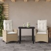 Set comedor de jardín 3 pzas con cojines ratán sintético beige