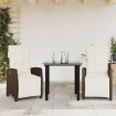 Set comedor de jardín 3 piezas y cojines ratán sintético marrón