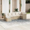 Set sofás de jardín 7 piezas y cojines ratán sintético beige