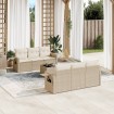 Set sofás de jardín 7 piezas y cojines ratán sintético beige