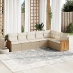 Set sofás de jardín 7 piezas y cojines ratán sintético beige