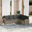 Set de muebles de jardín 6 pzas y cojines ratán sintético gris