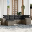 Set de muebles de jardín 6 pzas y cojines ratán sintético gris