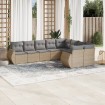 Set de sofás de jardín 9 pzas con cojines ratán sintético beige