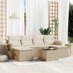 Set sofás de jardín 7 piezas y cojines ratán sintético beige