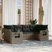 Set de muebles de jardín 6 pzas y cojines ratán sintético gris