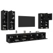 Mueble de pared de TV con luces LED 7 piezas negro