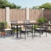 Set de comedor de jardín 7 pzas y cojines ratán sintético negro