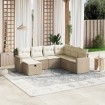 Set sofás de jardín 7 piezas y cojines ratán sintético beige