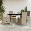 Set comedor de jardín 5 pzas con cojines ratán sintético beige