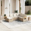 Set sofás de jardín 7 piezas y cojines ratán sintético beige