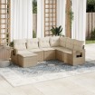 Set sofás de jardín 7 piezas y cojines ratán sintético beige