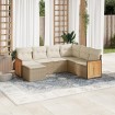 Set sofás de jardín 7 piezas y cojines ratán sintético beige