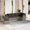 Set de muebles de jardín 6 pzas y cojines ratán sintético gris