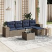 Set de muebles de jardín 6 pzas y cojines ratán sintético gris