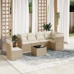 Set sofás de jardín 7 piezas y cojines ratán sintético beige