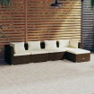 Set muebles de jardín 5 piezas y cojines ratán sintético marrón