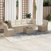 Set sofás de jardín 7 piezas y cojines ratán sintético beige