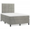 Cama box spring colchón y LED terciopelo gris claro 120x190 cm