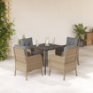 Set comedor de jardín 5 pzas con cojines ratán sintético beige