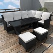 Set de muebles de jardín 4 pzas y cojines ratán sintético negro