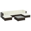 Set muebles de jardín 7 piezas y cojines ratán sintético marrón