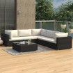 Set muebles de jardín 6 piezas y cojines ratán sintético negro