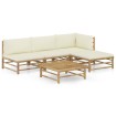 Set de muebles de jardín 5 piezas bambú y cojines blanco crema