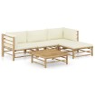 Set de muebles de jardín 5 piezas bambú y cojines blanco crema