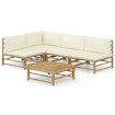 Set de muebles de jardín 5 piezas bambú y cojines blanco crema