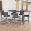 Set muebles bar jardín 7 piezas y cojines ratán sintético gris