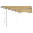 Toldo manual retráctil con postes amarillo y blanco 4x3,5 m