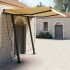 Toldo automático retráctil con postes amarillo blanco 3,5x2,5