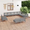 Juego de muebles de jardín 12 piezas madera maciza de pino gris