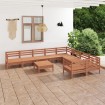 Juego muebles de jardín 10 pzas madera maciza pino marrón miel