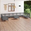 Juego de muebles de jardín 11 piezas madera maciza pino gris