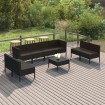 Set muebles de jardín 9 pzas y cojines ratán sintético negro