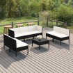 Set de muebles de jardín 8 pzas y cojines ratán sintético negro