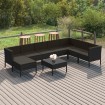 Set muebles de jardín 9 pzas y cojines ratán sintético negro